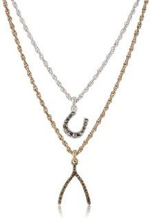 Lucky Brand Two Tone Wishbone Pendant Necklace, 16.25" Jewelry