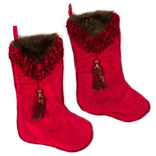 Selections By Chaumont Set Of Two Christmas Noel Fur Velvet Stocking By Selections By Chaumont Red Size Other