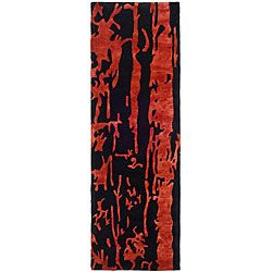 Handmade Soho Deco Black/ Red New Zealand Wool Runner (26 X 8)