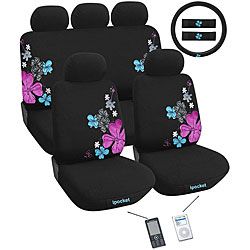 Suede Flower 12 piece Airbag friendly Universal Fit Seat Cover Set