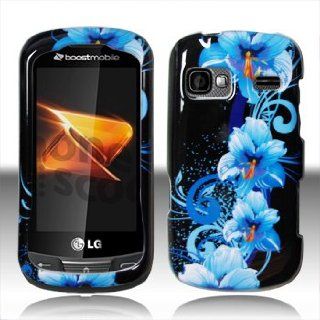 LG Rumor Reflex LN272 LN 272 Black with Blue Floral Flowers Design Snap On Hard Protective Cover Case Cell Phone Cell Phones & Accessories