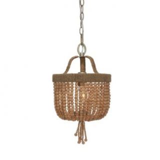 Eva Collection 1 Light 18" Jute Rope Mini Chandelier with Wooden Beads 273 BS    