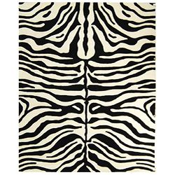 Handmade Soho Zebra Print Black/ Ivory N. Z. Wool Rug (83 X 11)