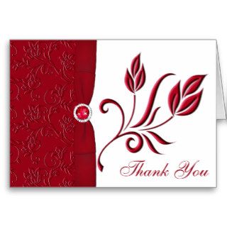 Ruby Red and White Floral Thank you Card Card