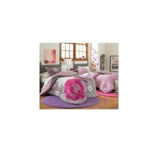 QUEEN Leah Reversible Bed in a Bag Bedding Set floral gray magenta pink   Magenta Comforter Sets