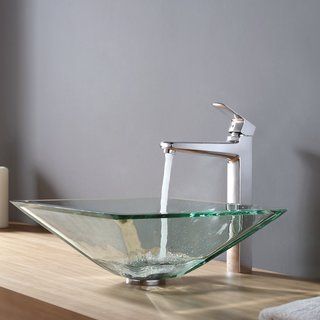 Kraus Bathroom Combo Set Clear Aquamarine Glass Vessel Sink/ Faucet