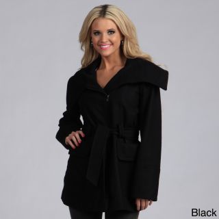 Ametex Trilogi Womens Wool Belted Funnel Neck Collar Coat Black Size S (4  6)