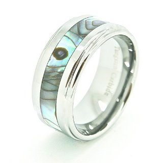 Wide 10mm Abalone Shell Inlaid Tungsten Wedding Band (Available Whole & Half Sizes 7 16.5) Jewelry