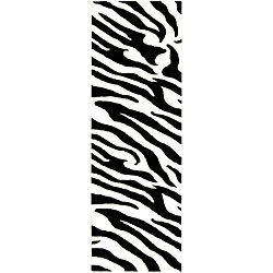 Handmade Zebra Wave White/ Black N. Z. Wool Runner (26 X 12)