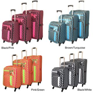 World Traveler Polka Dot Delight 3 piece Expandable Lightweight Spinner Luggage Set