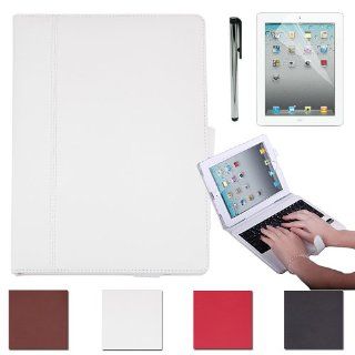 HDE Folding Leather Folio Case Cover Stand w/ Removable Bluetooth Keyboard for iPad 2 3 4 + Screen Protector + Stylus (White) Computers & Accessories
