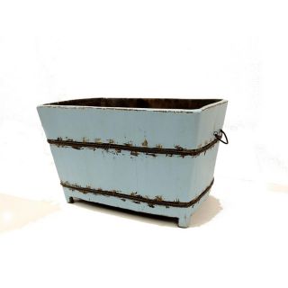 Large Vintage Wooden Square Sink In Aqua