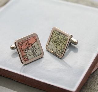 personalised vintage map cufflinks by posh totty designs boutique