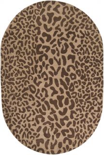 Hand tufted Brown Leopard Whimsy Animal Print Wool Rug (8 X 10 Oval)
