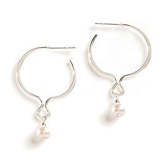 Jody Coyote Pirouette Omega Hoop Earrings with Pearl Drop HH269SP Jewelry