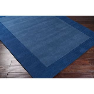 Hand crafted Blue Tone on tone Bordered Wool Rug (33 X 53)