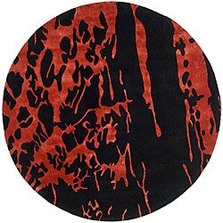 Handmade Soho Deco Black/ Red New Zealand Wool Rug (6 Round)