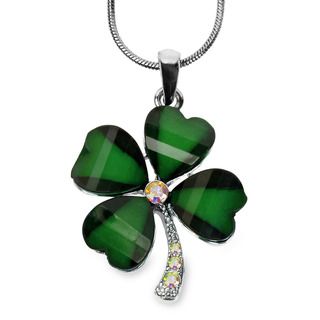 Silvertone Crystal Green Four leaf Clover Necklace West Coast Jewelry Fashion Necklaces
