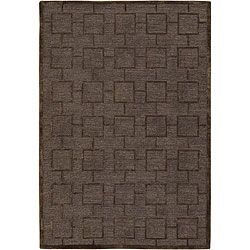 Hand tufted Mandara Brown Small square pattern New Zealand Wool Rug (79 X 106)