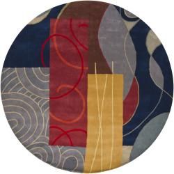 Hand tufted Mandara Multi New Zealand Wool Rug With Shades Of Blue And Gold (79 Round)