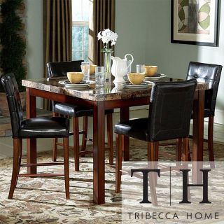 Tribecca Home Hutton Faux Marble 5 piece Cherry Counter Height Dining Set
