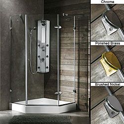 Vigo Frameless Neo angle 3/8 inch Clear Glass Shower Enclosure With White Base