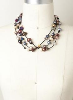 Gardenia Black Leather Multi Pearl Necklace Fashion Necklaces
