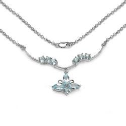 Malaika Sterling Silver Blue Topaz Flower Design Necklace Malaika Gemstone Necklaces