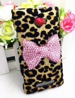 Pink Bling Shiny 3D Pink Bow Leopard Special Party Case Cover For HTC Windows 8X 6990 Verizon Cell Phones & Accessories