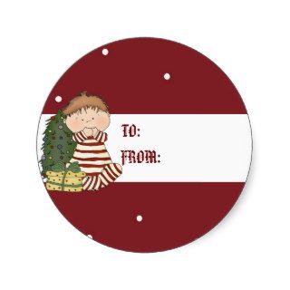 Christmas kid Gift tag Round Stickers