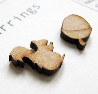 squirrel and nut quirky wooden earrings by precious little plum