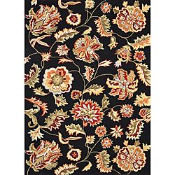 Hand hooked Peony Black Floral Rug (23 X 39)