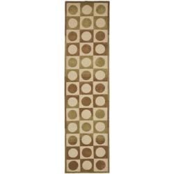 Handmade New Zealand Wool Checker Board Beige Rug (23 X 10)