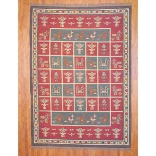 Indo Hand knotted Kilim Rust/ Olive Wool Rug (8' x 11'4) 7x9   10x14 Rugs