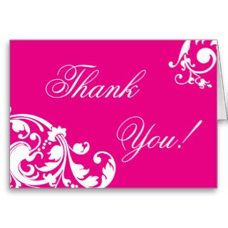Folded Thank you Card Hot Pink Floral Filigree