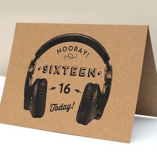 headphones sixteenth birthday card by papergravy