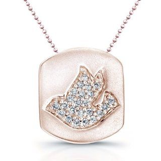 Victoria Kay 14k Rose Gold Diamond Dove Disk Pendant (1/10cttw, JK, I2 I3), 16" Jewelry