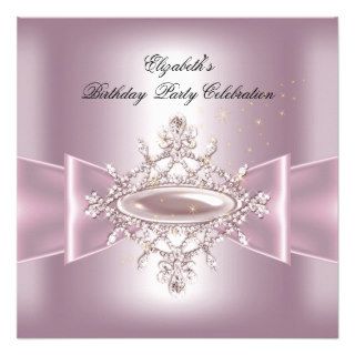 Elegant Pink Birthday Party Pink Bow Jewel Personalized Invite