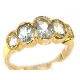 9K Yellow Gold Womens Large Aquamarine 5 Stone Ring   Finger Sizes 5 to 12 Available Jewelry