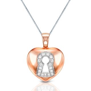 Auriya 14k Rose Gold Diamond Accent Heart Lock Pendant (H I, I1 I2) Auriya Diamond Necklaces