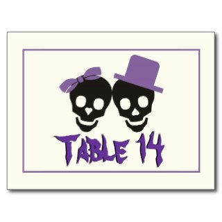 Skulls Halloween purple black wedding table number Postcard