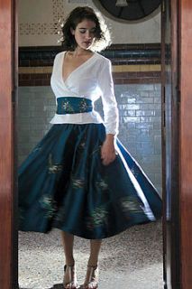 taffeta peacock embroidered skirt by nancy mac