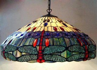Tiffany Style Dragonfly Design Glass Pendant Lighting 24" Shade   Ceiling Pendant Fixtures  