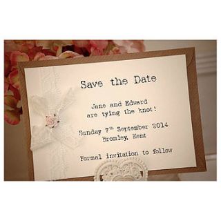 ten lace and rose save the date postcards by vintage twee