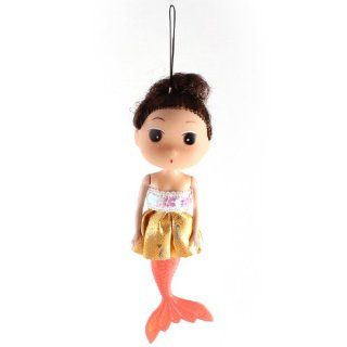 Gold Tone White Sequins Detail Dress Mermaid Pendant Handbag Phone Hanging Decor Cell Phones & Accessories
