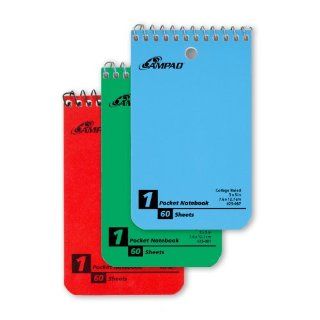 Ampad Pocket Notebook, Recycled, Size 3 x 5, Assorted Covers, Top Open, Narrow Ruled, 60 Sheets (25 087)  Subject Notebooks 