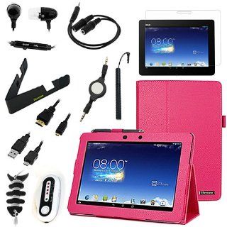 BIRUGEAR 11 Items Essential Accessories Bundle kit for Asus Memo Pad FHD 10 ME302C   10.1'' Full HD IPS Display Tablet    Hot Pink SlimBook Leather Folio Stand Case Cover included Computers & Accessories