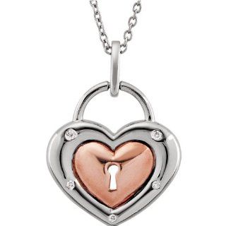 Diamond Heart Necklace in Sterling Silver and Rose Plated Silver Necklace, 18" Jewelry