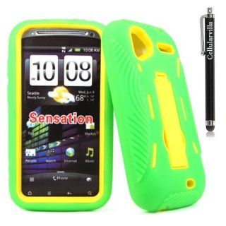 For HTC Sensation G14 T mobile CellularvillaTM 2pc Hard and Soft Green and Yellow Kickstand Case. Cell Phones & Accessories