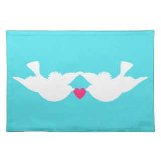 Turquoise White Love Birds Silhouette Place Mats